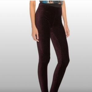 Free People Here We Go High Waist Velvet Balck/Plum Burgundy Striped Leggings S